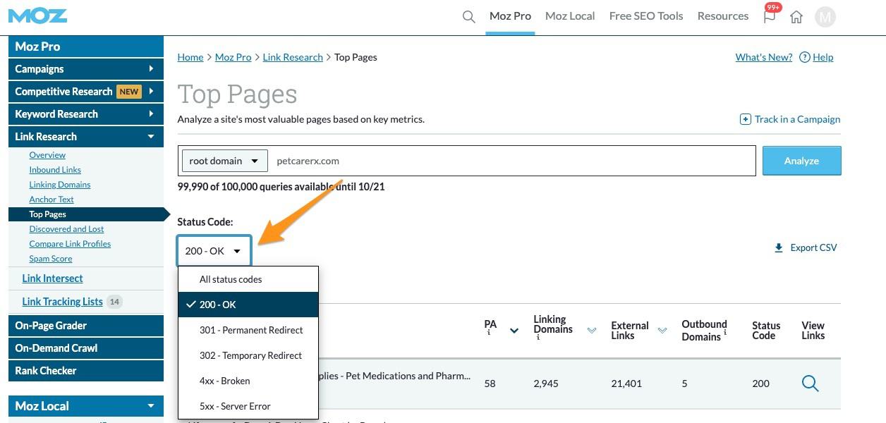 Competitors' top pages