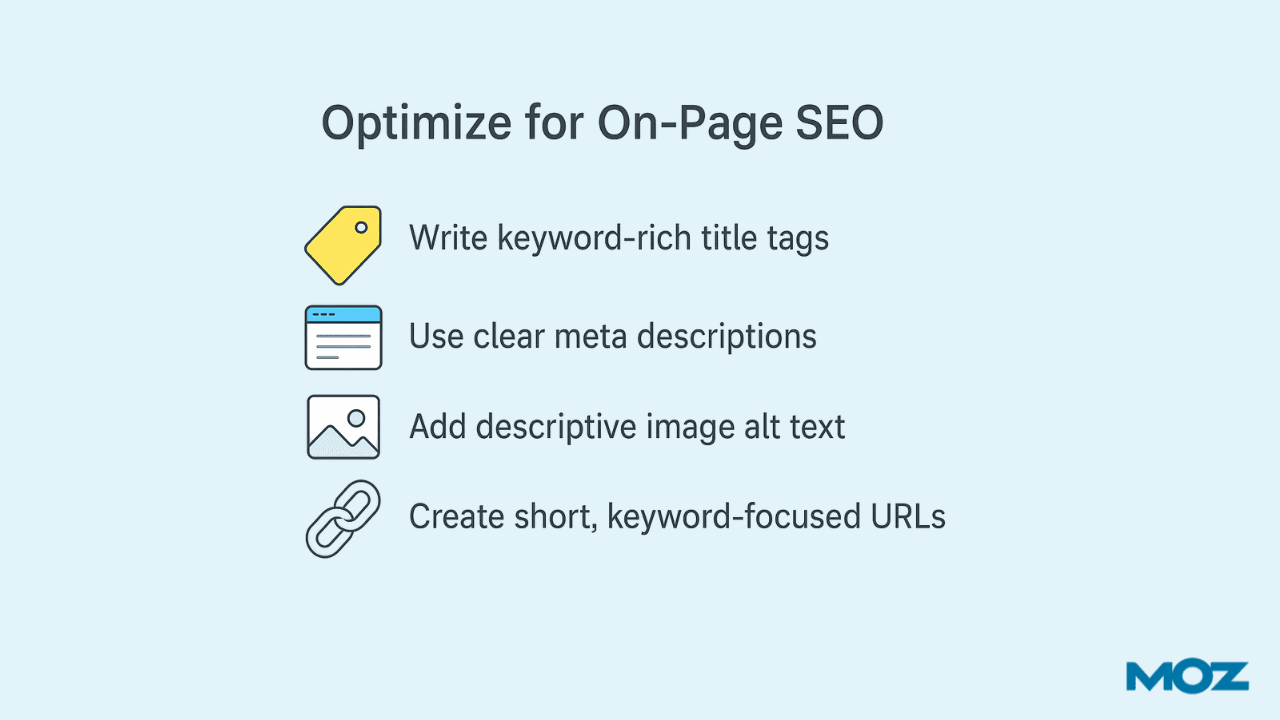 On-page SEO checklist showing key optimization areas