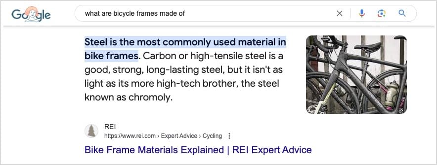 An image showing a Google Featured Snippet