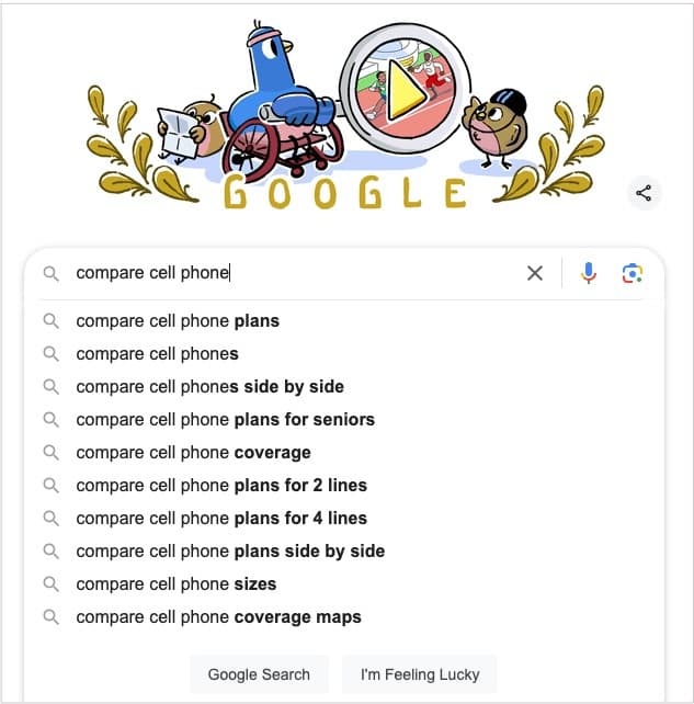 A screenshot of Google Autocomplete