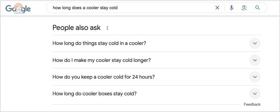 An image of Google's People Also Ask, a feature that shows keywords related to a search.