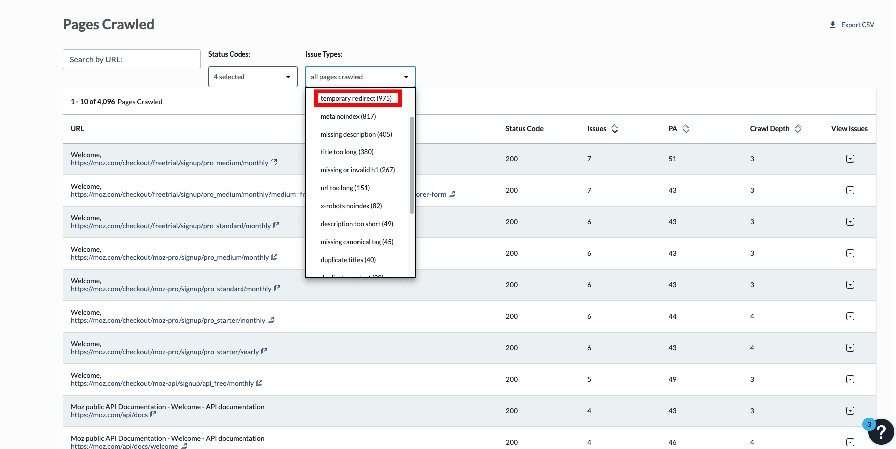 Other redirect issues in Moz Pro site crawl