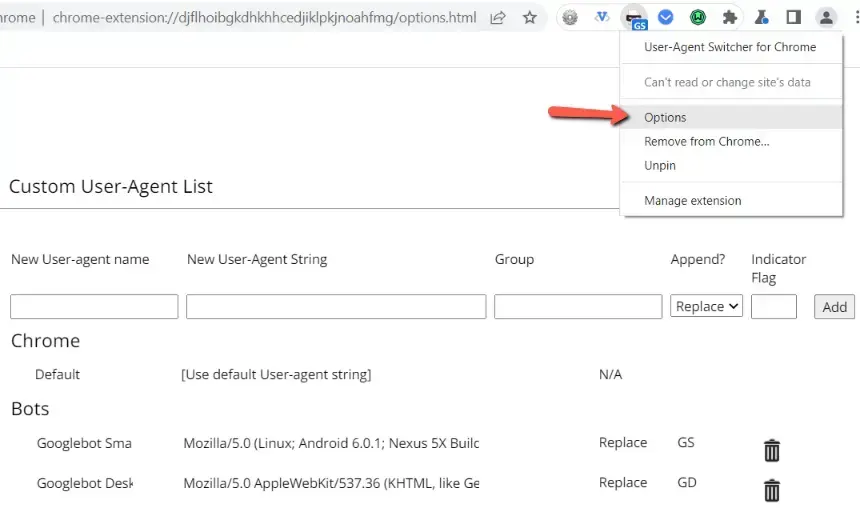 Google DevTools menu options