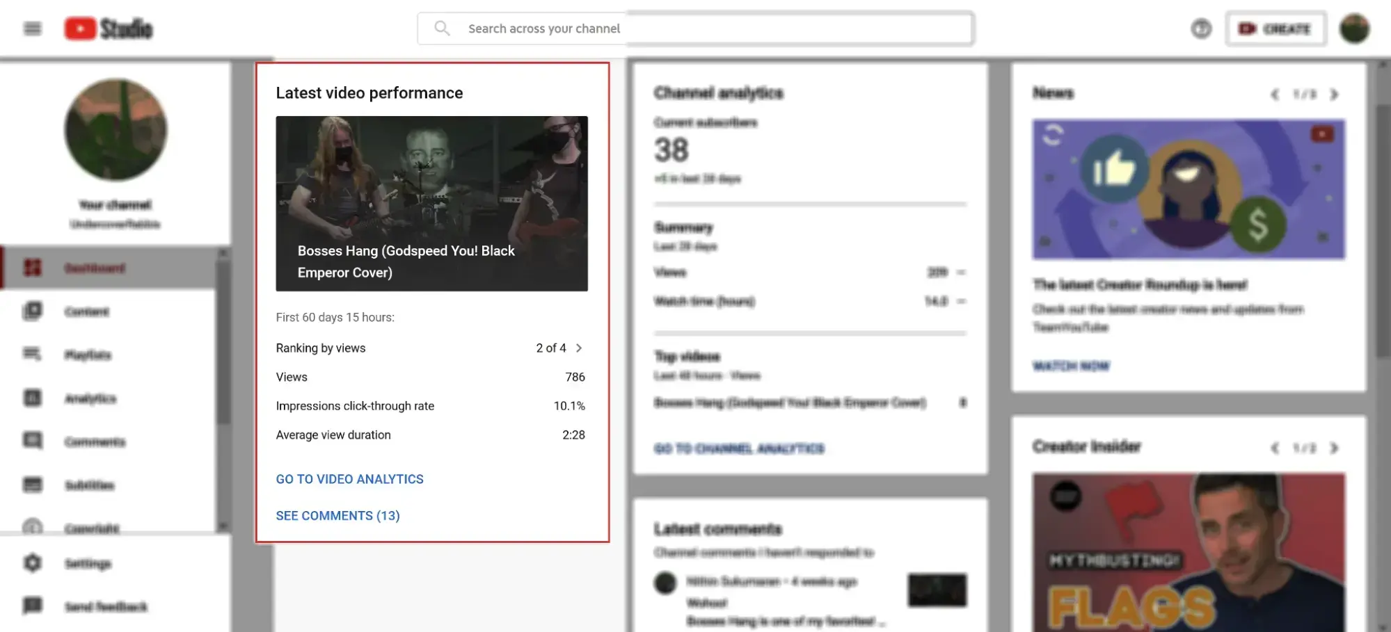 youtube latest video performance screenshot