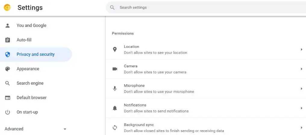privacy and security permissions