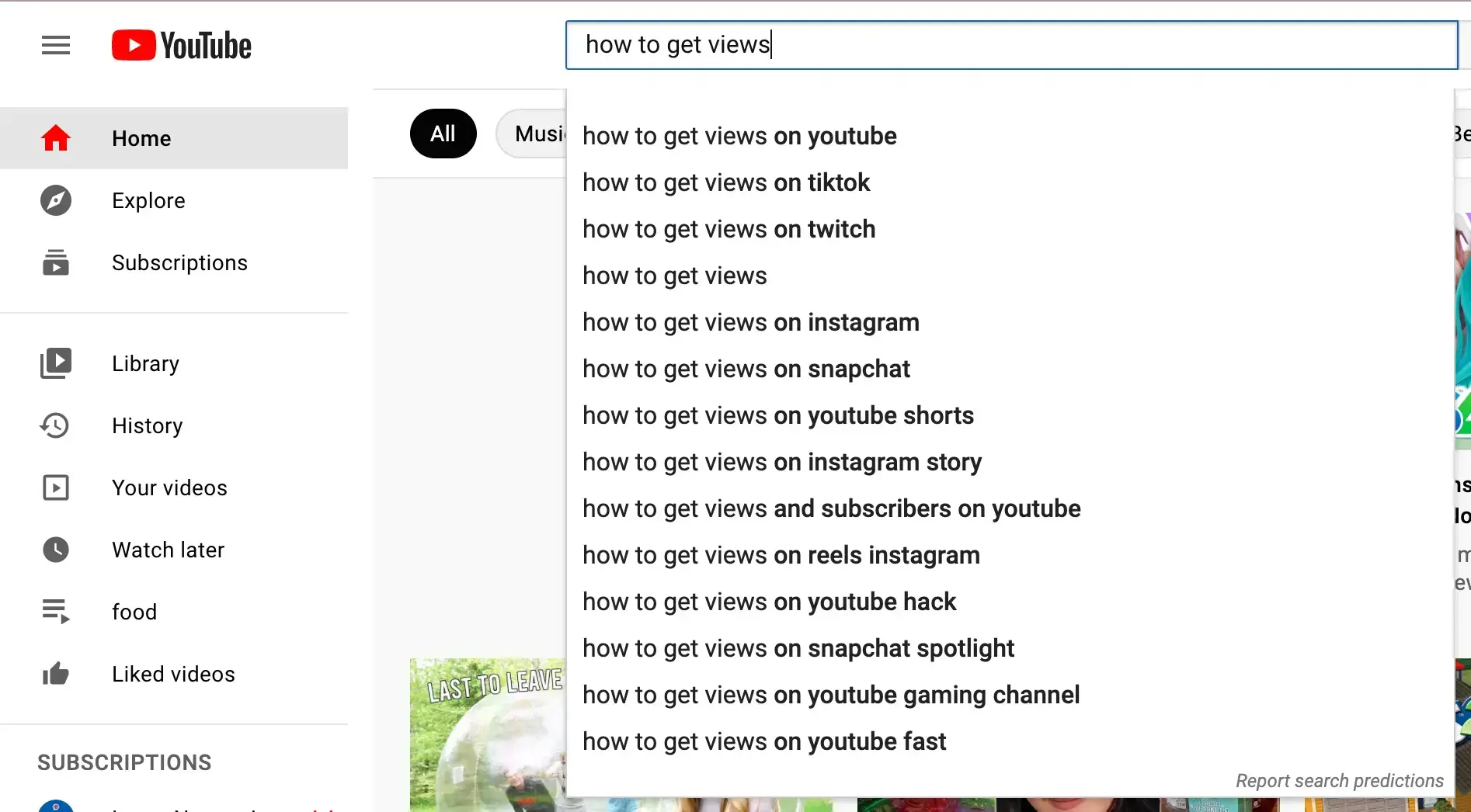 youtube search autocomplete results