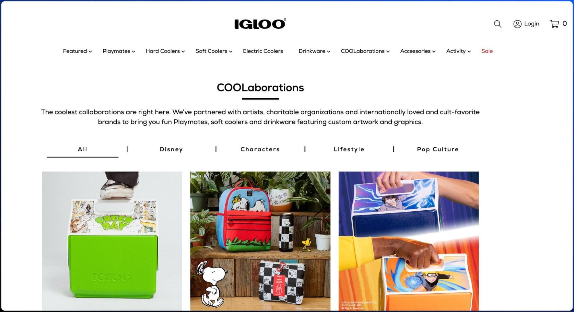 A screenshot of the partnerships on the website for Igloo Coolers.