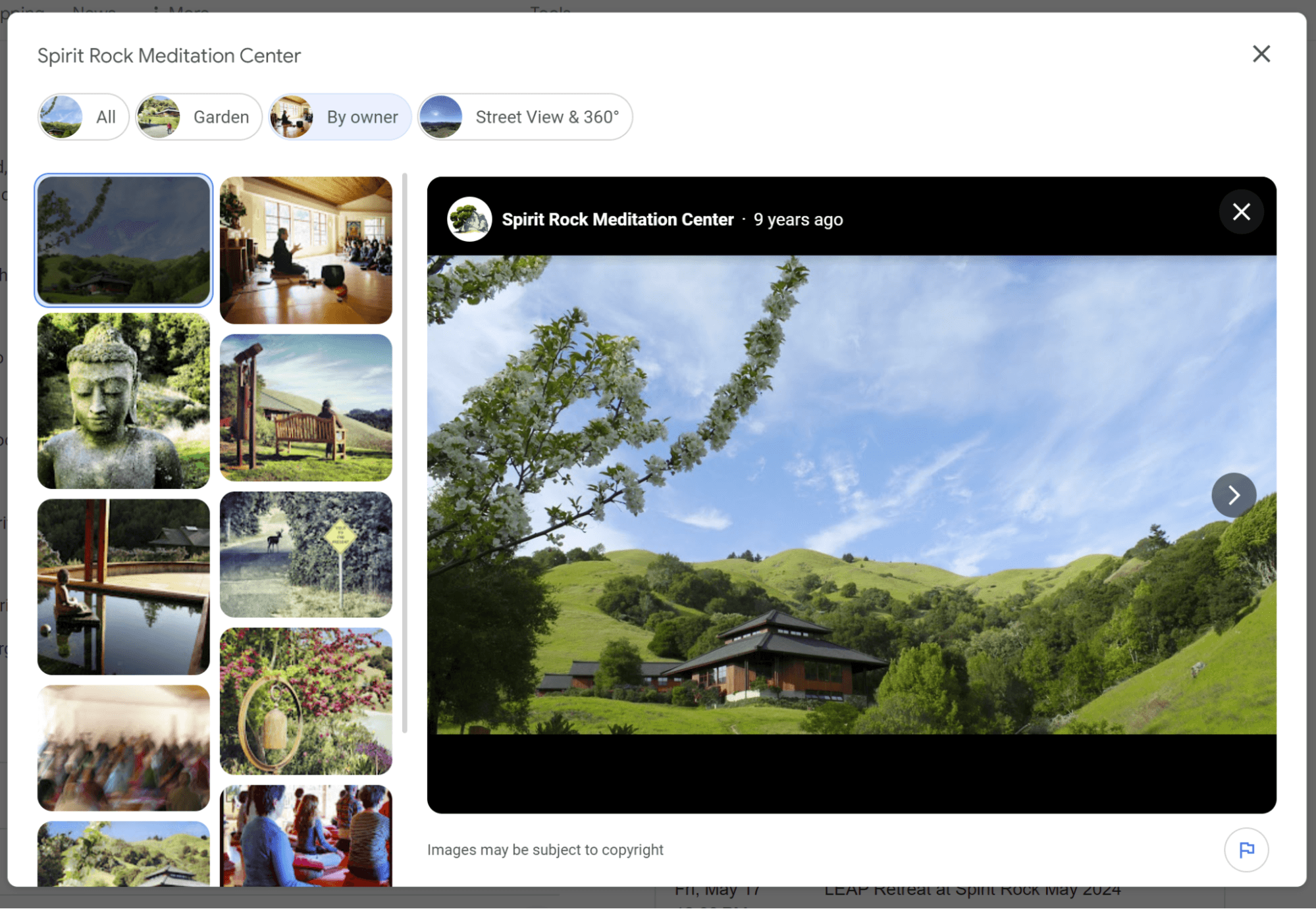 A screenshot showing a place of worship's photos on their GBP