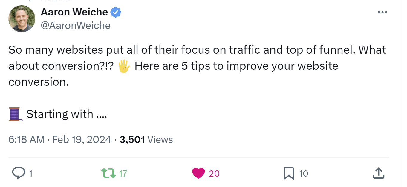 A twitter thread of tips for conversions, described in the text that follows this image.
