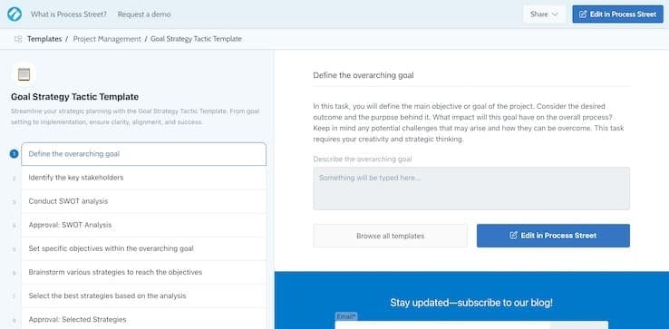 Process Street goal strategy tactic template
