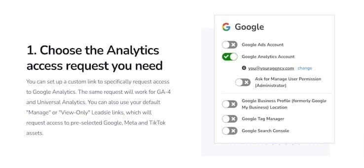 Leadsie's access request to Google Analytics