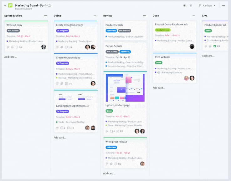 Favro's client SEO plan visual board