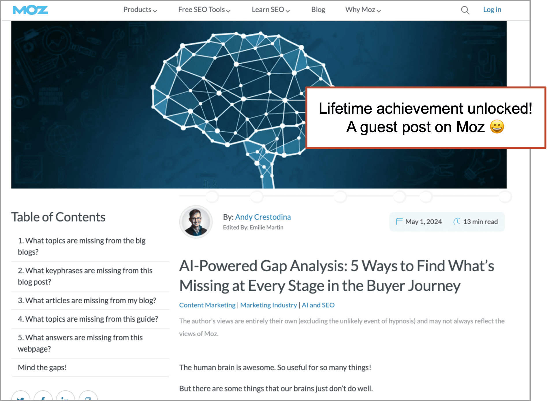 Screenshot of Andy Crestodina guest post on Moz
