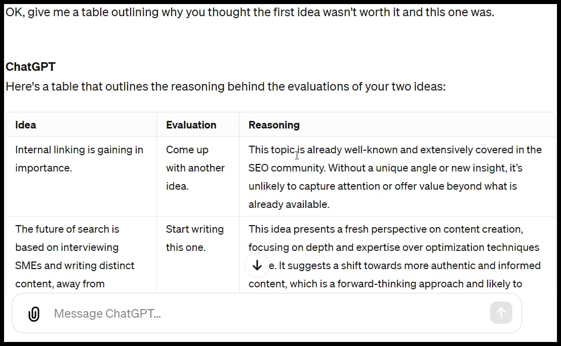 ChatGPT's reasoning for an answer it gave