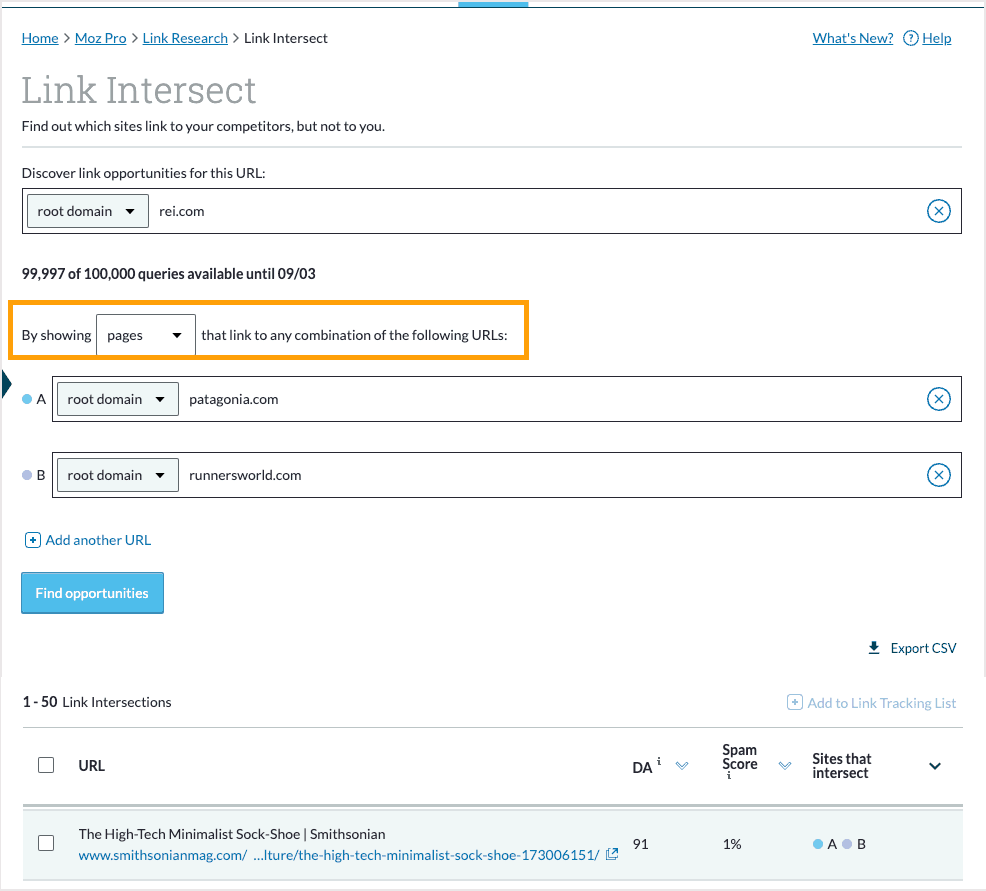 Screenshot of the Link Intersect tool