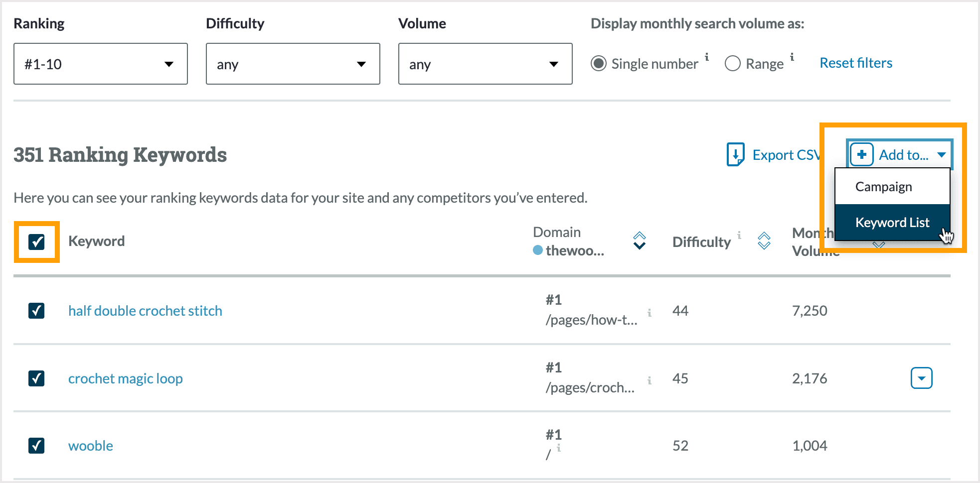 Create a keyword list