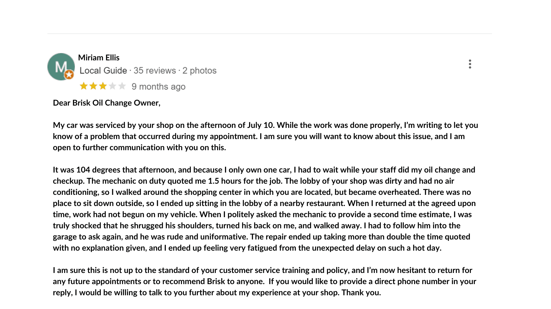 Example of a good negative review