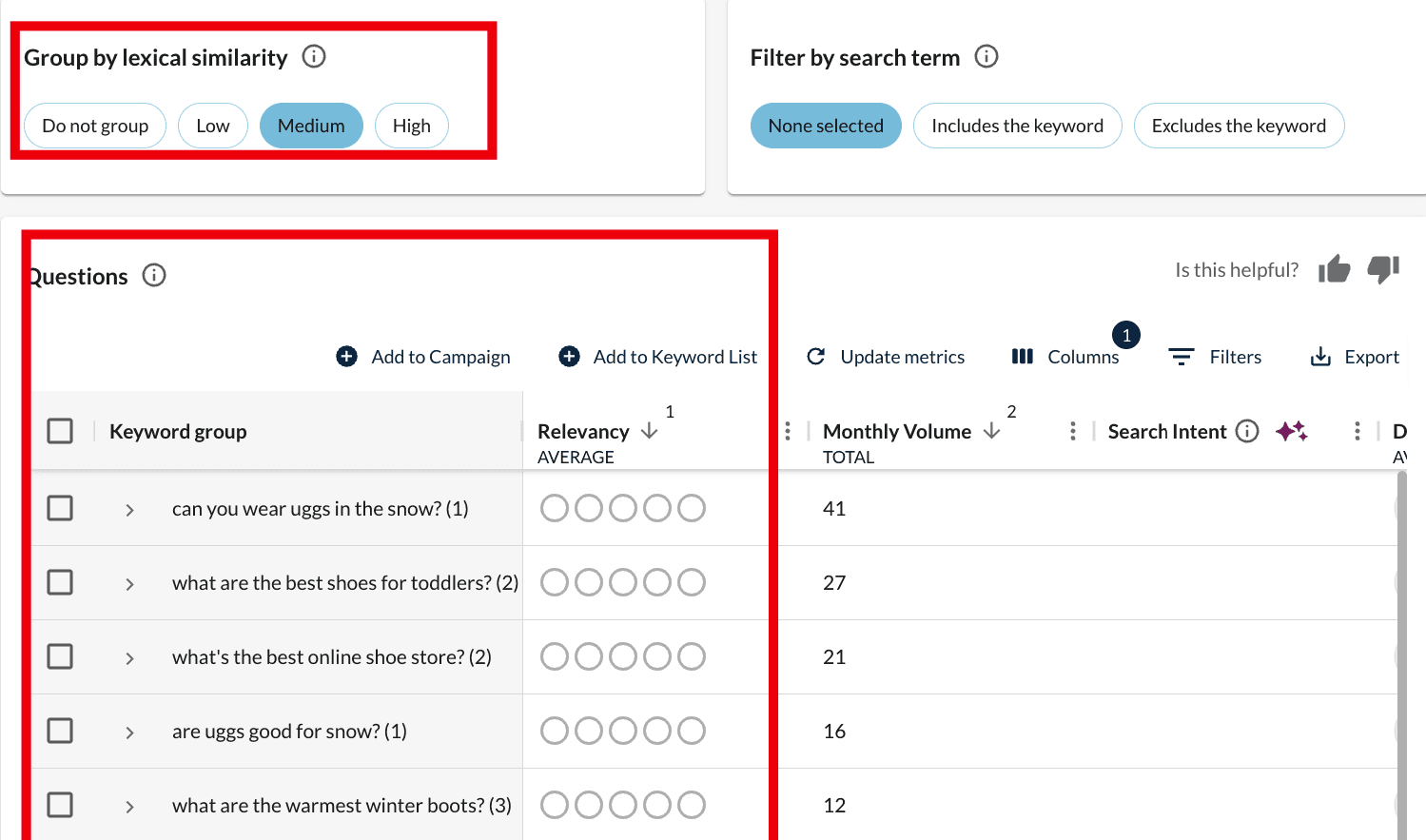 Keyword grouping by lexical similarity