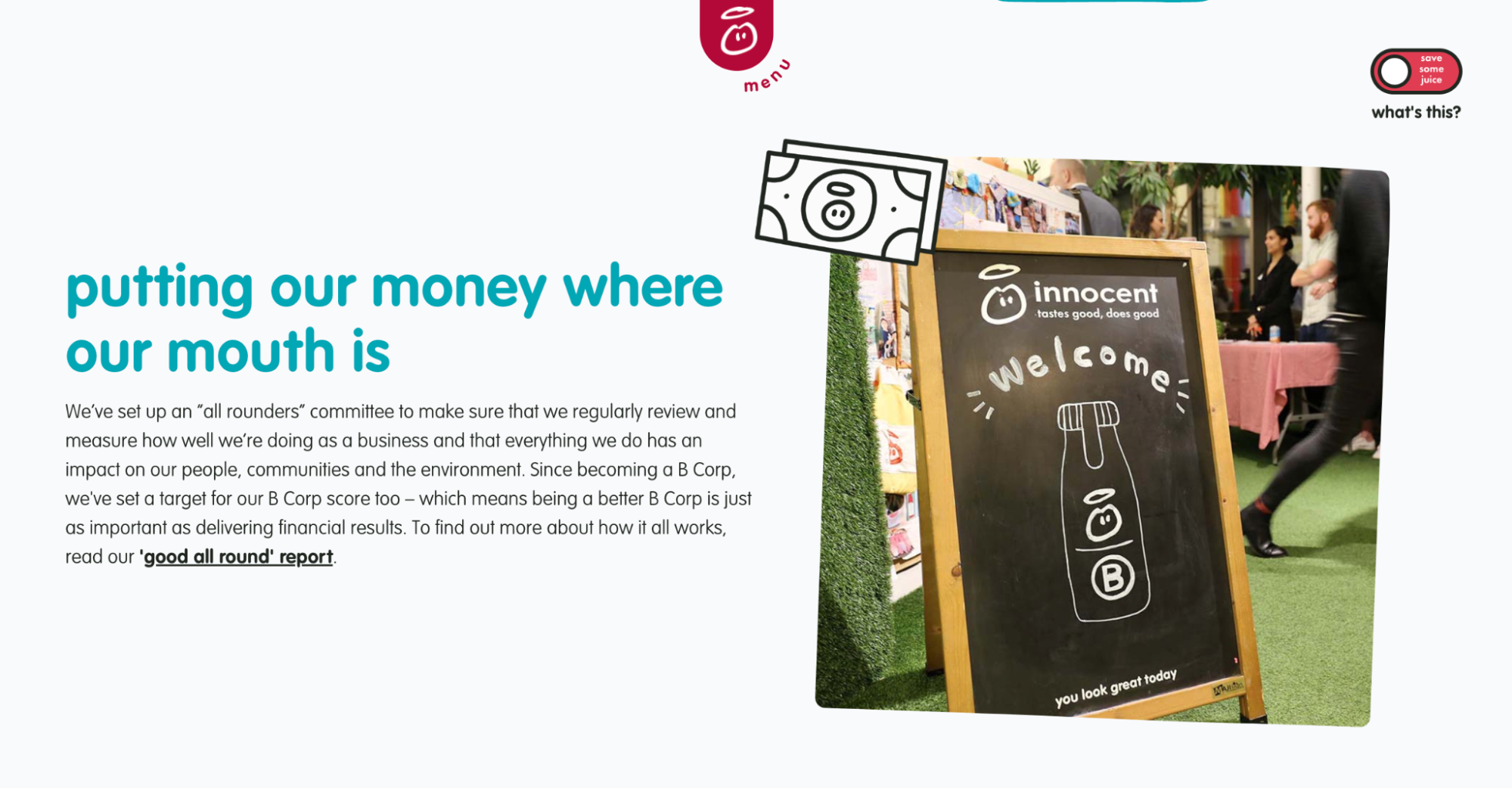 Screenshot of Innocent Drinks webpage with the header