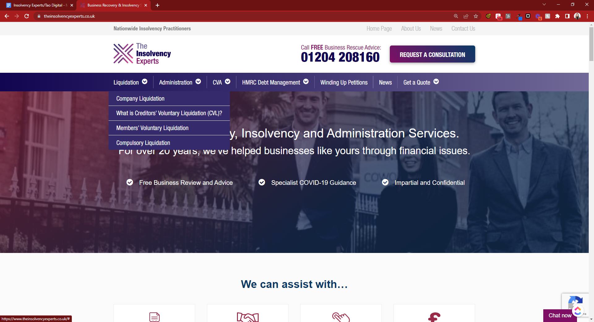 Screenshot of the current ‘liquidation’ drop down menu, featuring four pieces of content