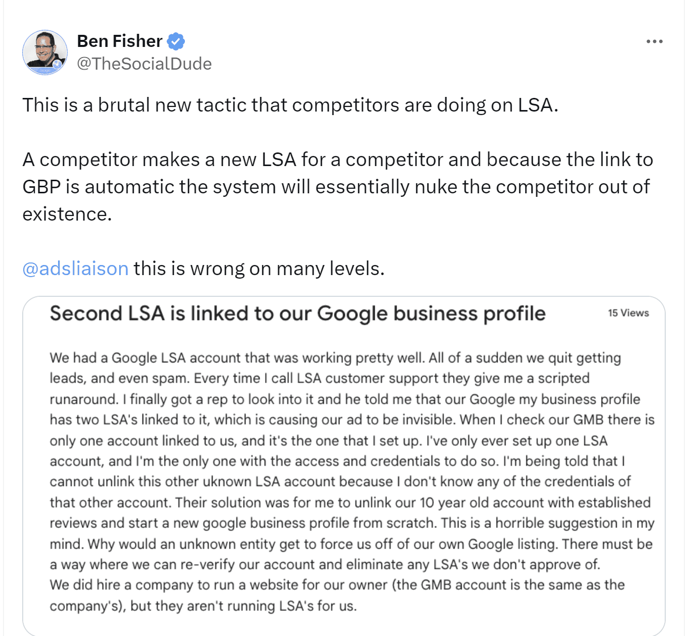 Scammers in Google's LSA program have found a new tactic, described in the text that follows this image.