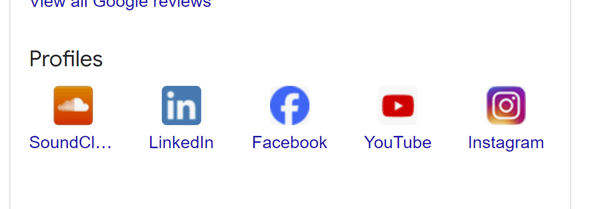 Social media profiles added to a GBP listing