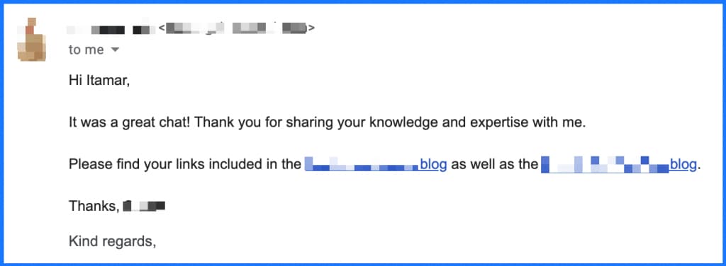 Successful email outreach response