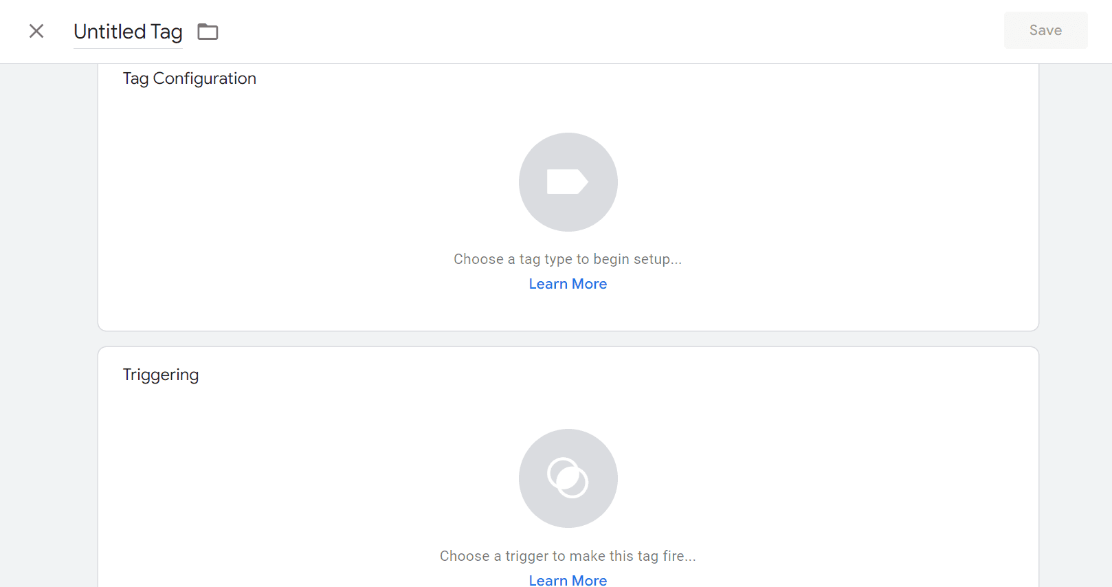 Tag configuration and triggering menu in Google Tag Manager.