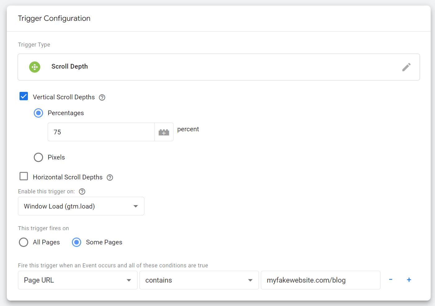 Trigger configuration menu in Google Tag Manager.