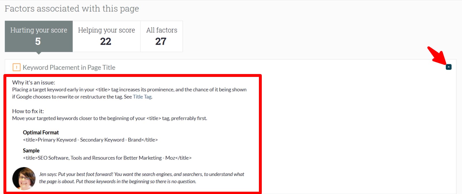 Moz on-page grader analysis