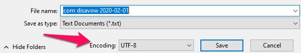 Example save for disavow file in correct format