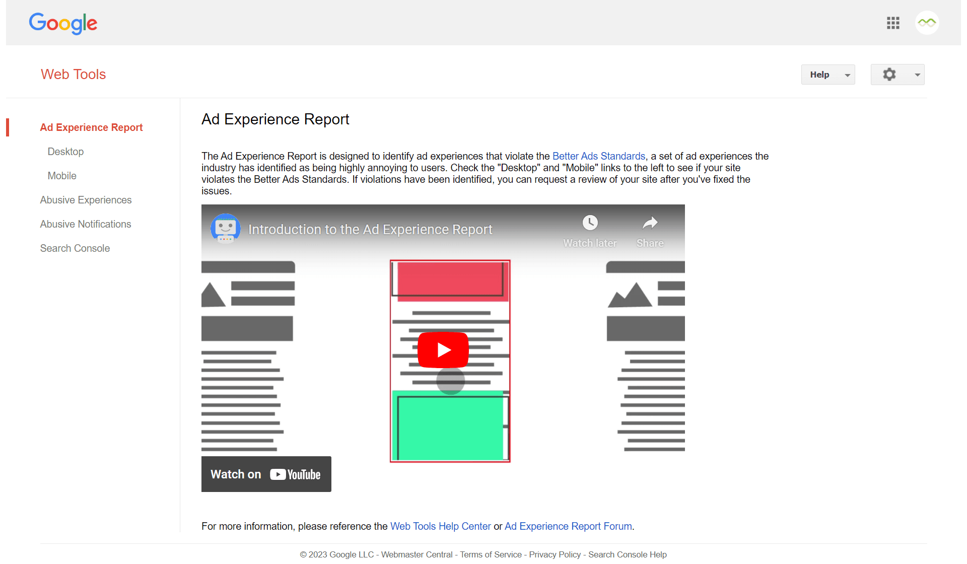 List of legacy tools and reports that can be accessed through Google Search Console.
