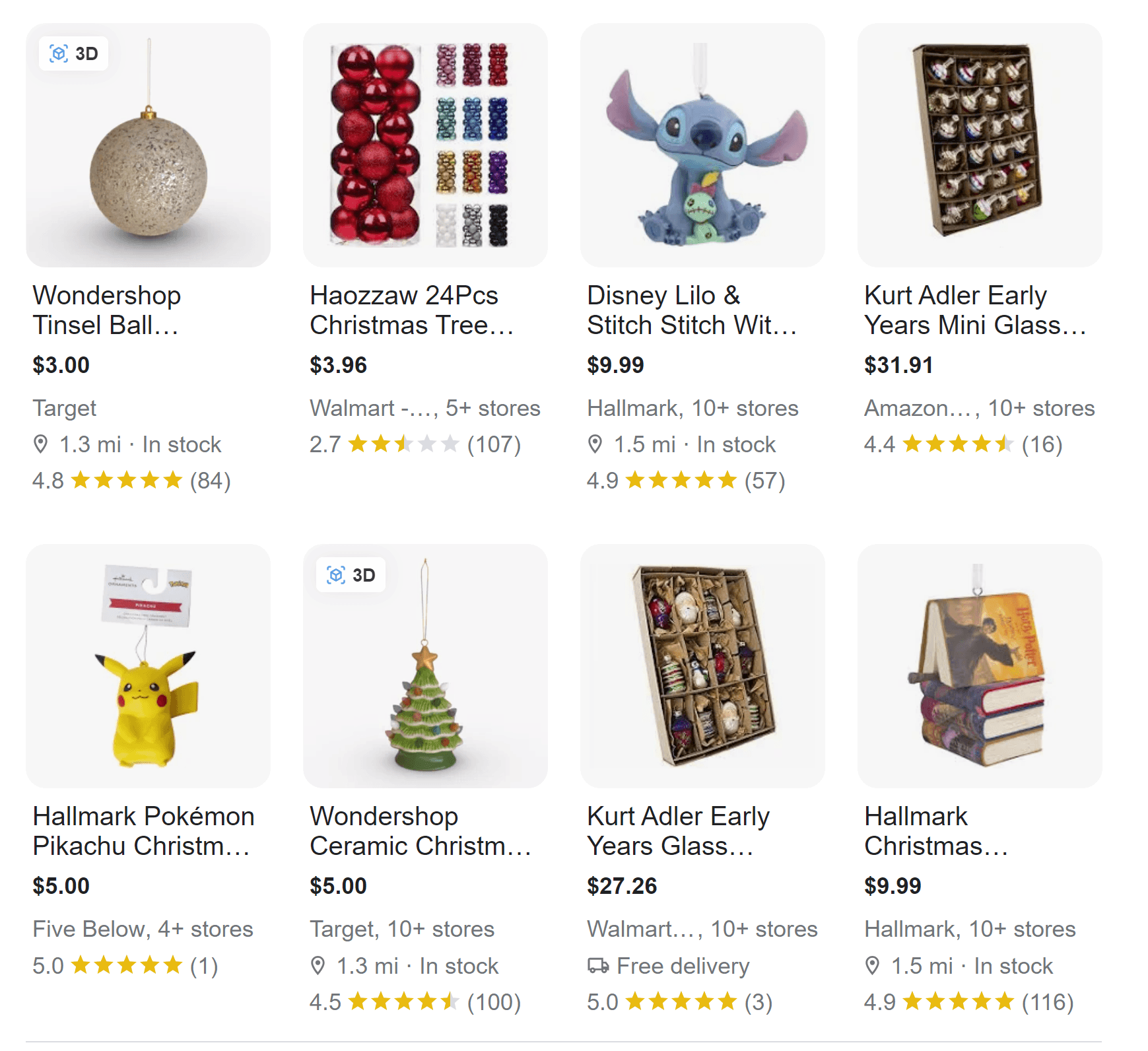 screenshot of SERP feature loosely termed a product block, which features a set of product listings