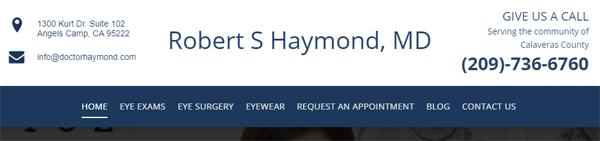 Contact info on a website for an eye doctor.