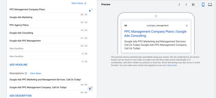 Pinning headlines and descriptions to specific positions