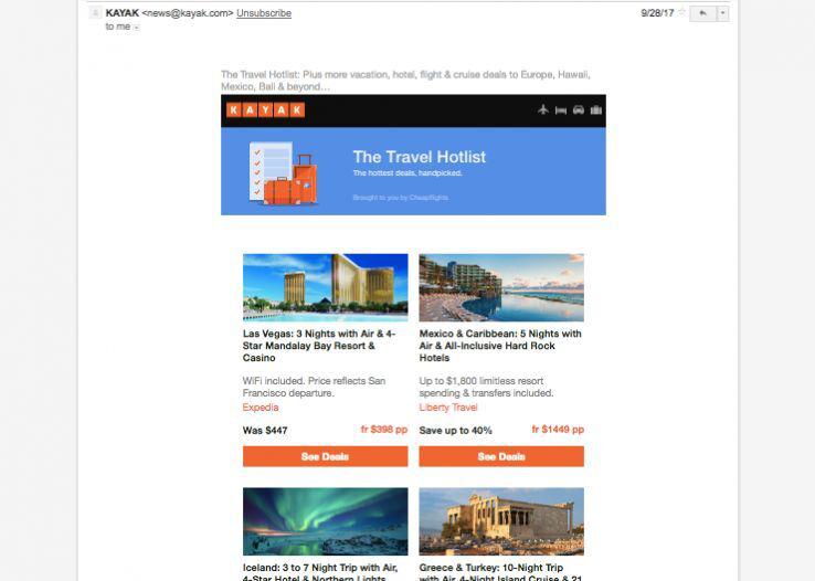 Mobile-first email from kayak.com.