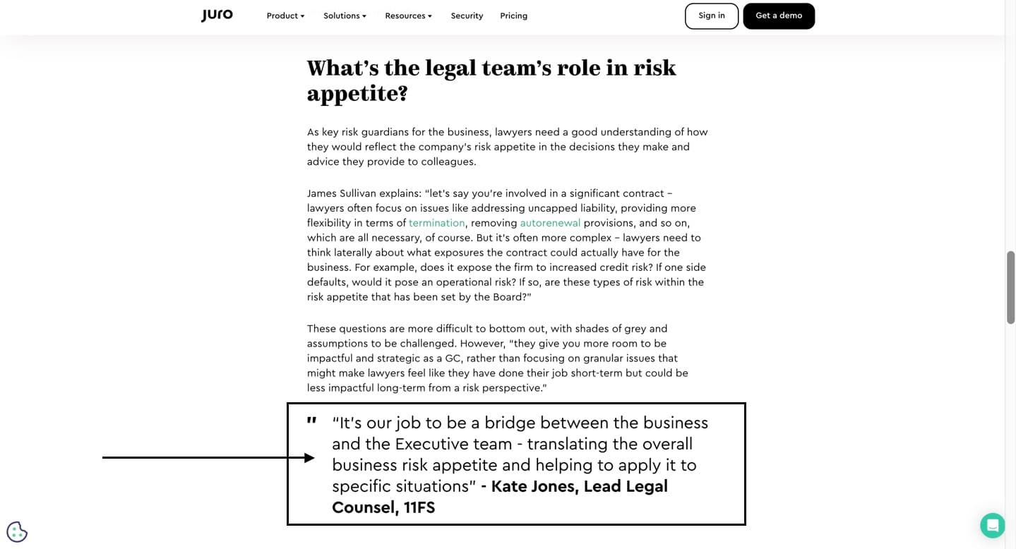 Screenshot of a pullquote embedded in a blog article to showcase EEAT.