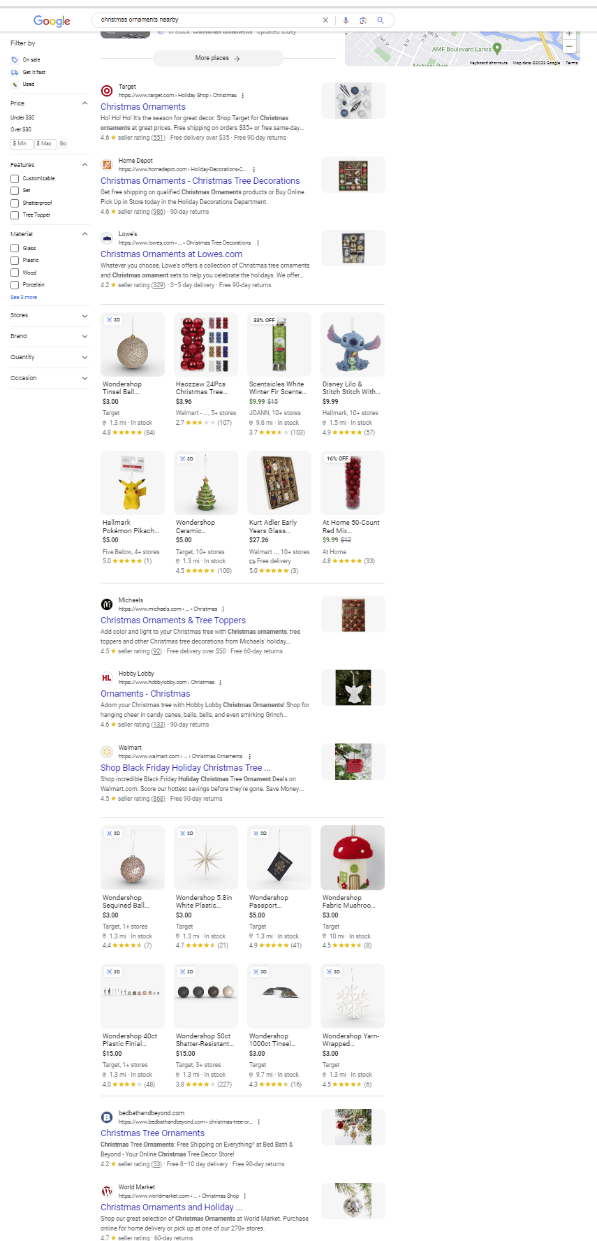 large image of what the nearby filtered organic results look like overall