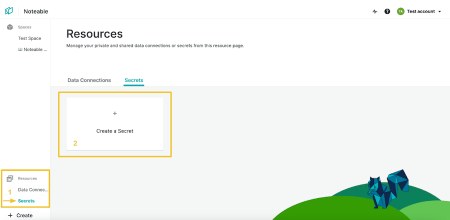 Screenshots showing the resources section of Noteable's dashboard.