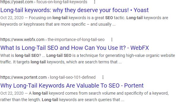 Google SERP for long tail SEO -site:outdoorsrank.com