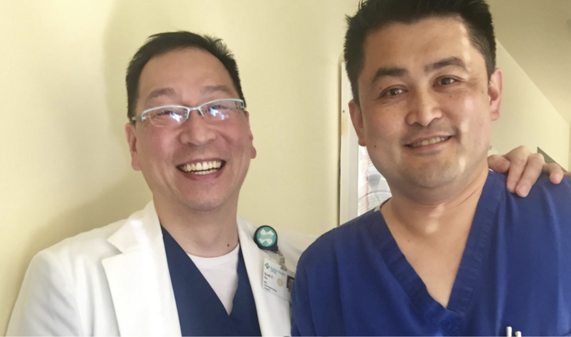 A friendly image of two top practitioners at an optometry practice