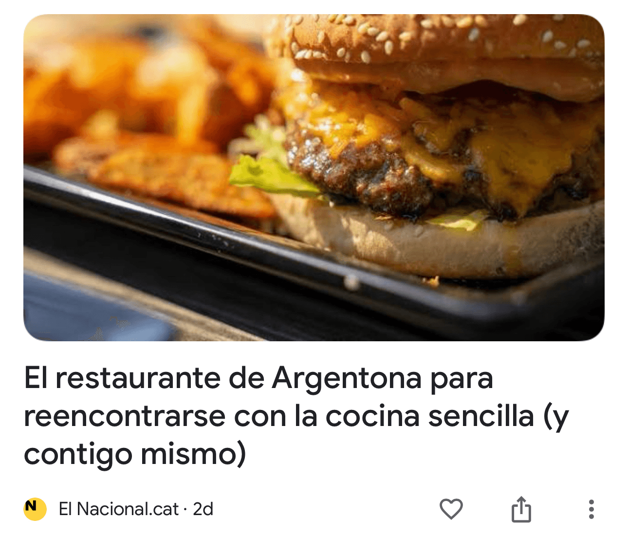 Article published in Spain. Headline translation: "The restaurant in Argentona to reconnect with simple cuisine (and with yourself)".