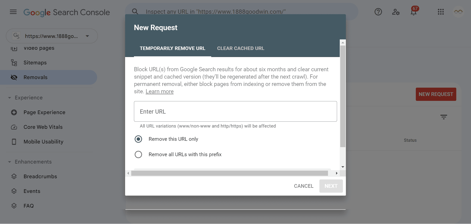 URL removal tool in Google Search Console.