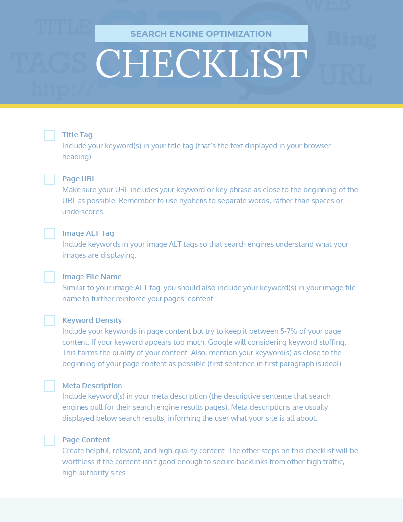 A search engine optimization checklist.