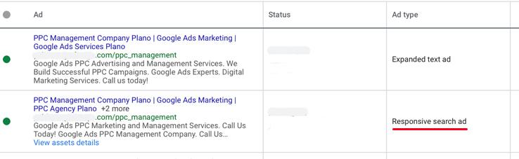 Responsive search ad in ad group