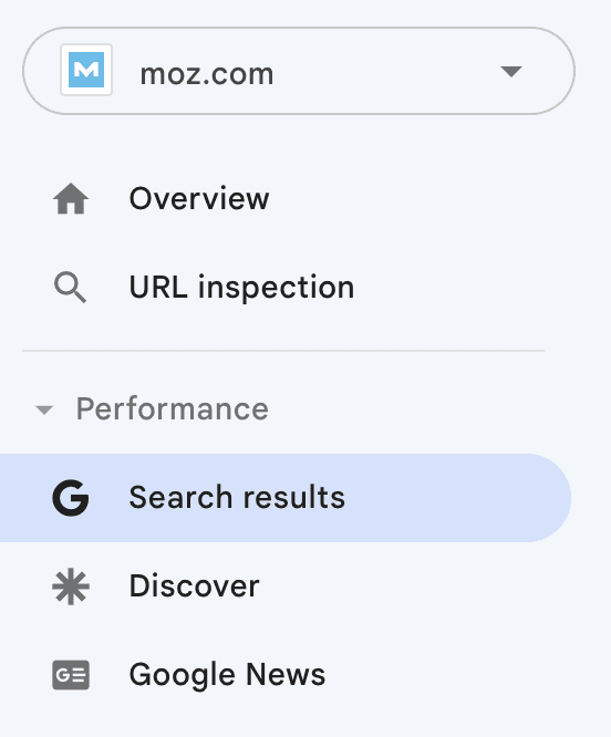 Image showing search results tab in Google Search Console