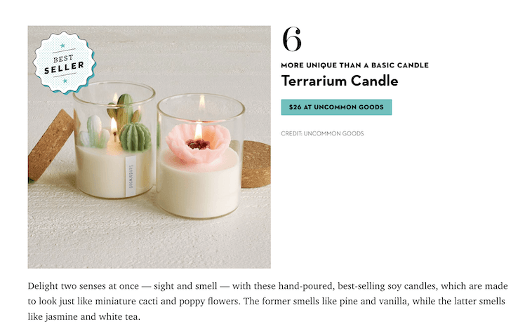 Example of buy now CTA from product round-up