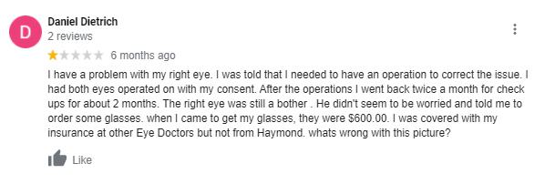 One star review from Daniel Dietrich for Robert S. Haymond, MD.
