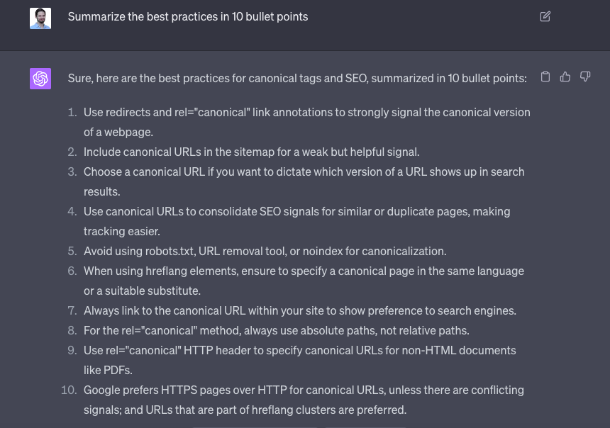 Asking ChatGPT to summarize a page