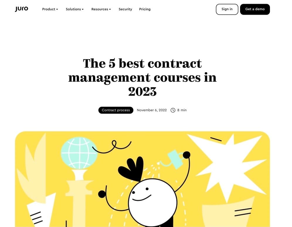 Screenshot of blog post titled 'The 5 best contract management courses in 2023'